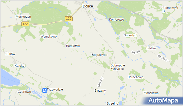 mapa Boguszyce gmina Dolice, Boguszyce gmina Dolice na mapie Targeo