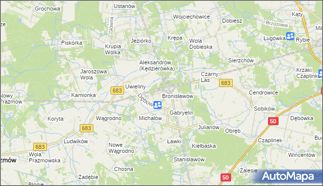mapa Bronisławów gmina Prażmów, Bronisławów gmina Prażmów na mapie Targeo