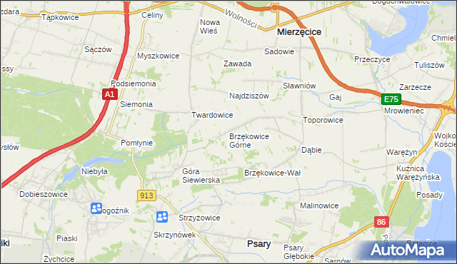 mapa Brzękowice Górne, Brzękowice Górne na mapie Targeo