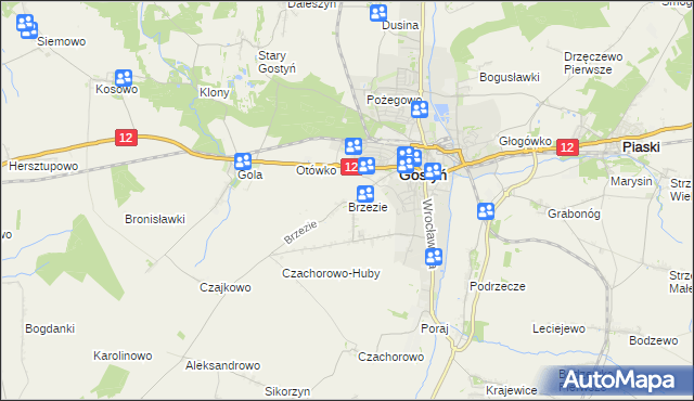 mapa Brzezie gmina Gostyń, Brzezie gmina Gostyń na mapie Targeo