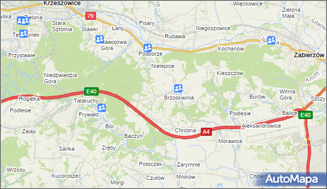 mapa Brzoskwinia, Brzoskwinia na mapie Targeo