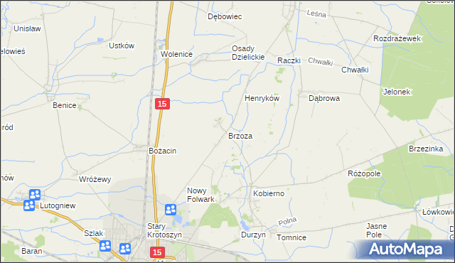 mapa Brzoza gmina Krotoszyn, Brzoza gmina Krotoszyn na mapie Targeo