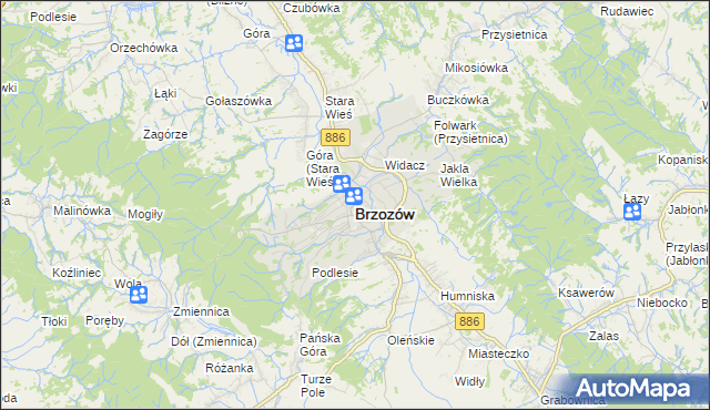 mapa Brzozów, Brzozów na mapie Targeo