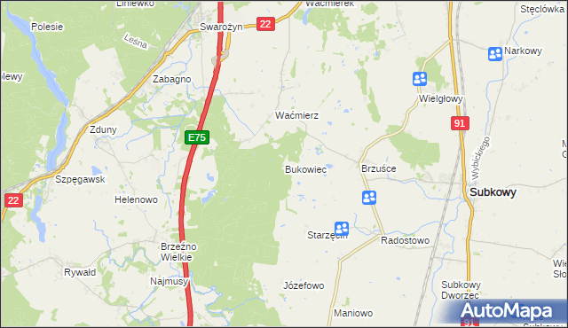 mapa Bukowiec gmina Subkowy, Bukowiec gmina Subkowy na mapie Targeo