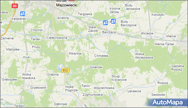 mapa Chmielew gmina Mińsk Mazowiecki, Chmielew gmina Mińsk Mazowiecki na mapie Targeo