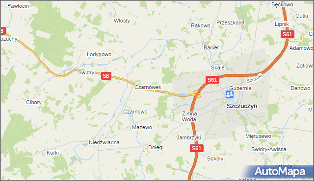 mapa Chojnowo gmina Szczuczyn, Chojnowo gmina Szczuczyn na mapie Targeo