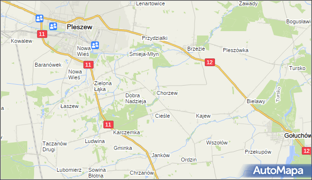 mapa Chorzew gmina Pleszew, Chorzew gmina Pleszew na mapie Targeo