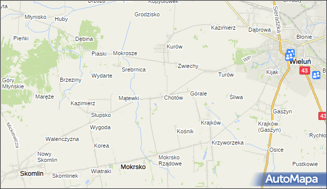 mapa Chotów gmina Mokrsko, Chotów gmina Mokrsko na mapie Targeo