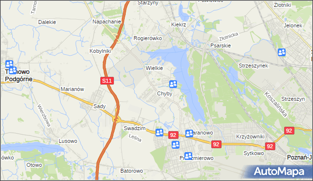 mapa Chyby gmina Tarnowo Podgórne, Chyby gmina Tarnowo Podgórne na mapie Targeo