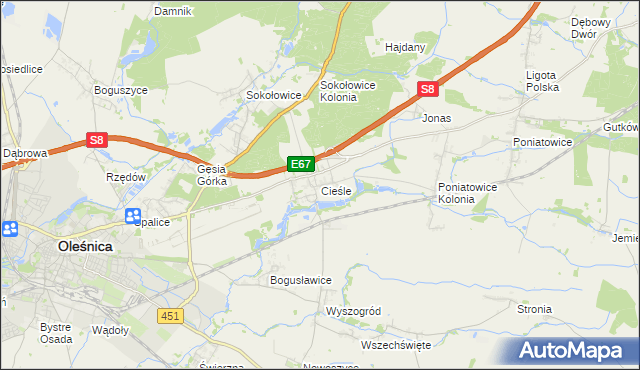 mapa Cieśle gmina Oleśnica, Cieśle gmina Oleśnica na mapie Targeo