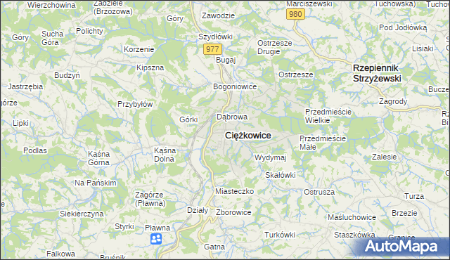 mapa Ciężkowice powiat tarnowski, Ciężkowice powiat tarnowski na mapie Targeo