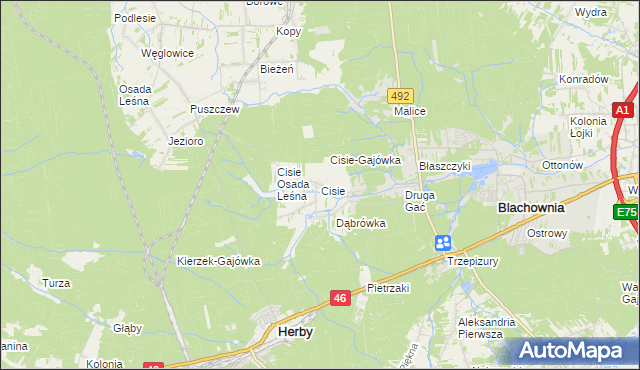 mapa Cisie gmina Blachownia, Cisie gmina Blachownia na mapie Targeo