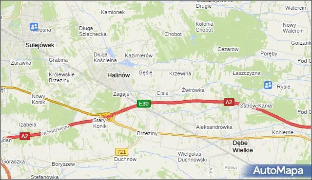 mapa Cisie gmina Halinów, Cisie gmina Halinów na mapie Targeo