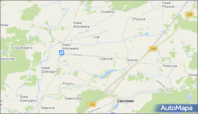 mapa Czernice gmina Zakrzewo, Czernice gmina Zakrzewo na mapie Targeo