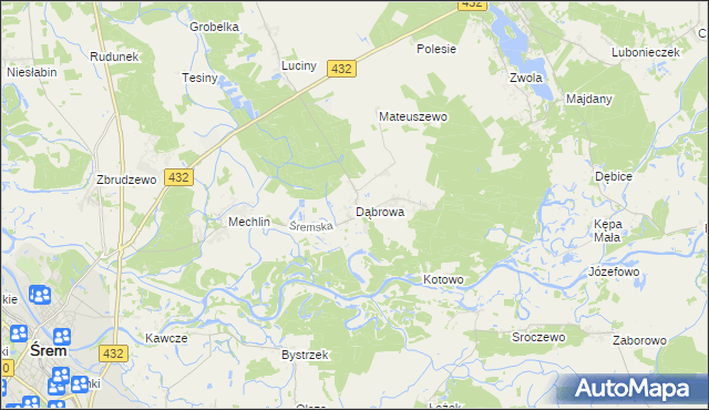 mapa Dąbrowa gmina Śrem, Dąbrowa gmina Śrem na mapie Targeo