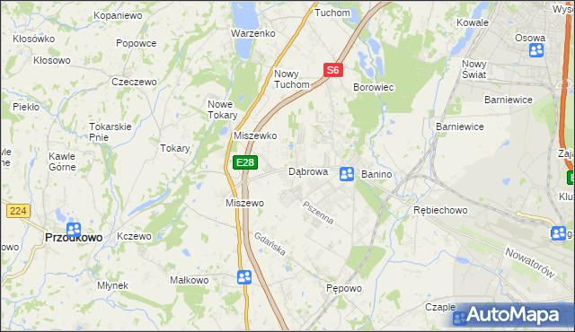 mapa Dąbrowa gmina Żukowo, Dąbrowa gmina Żukowo na mapie Targeo