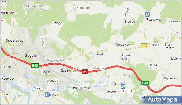 mapa Dąbrówka gmina Gogolin, Dąbrówka gmina Gogolin na mapie Targeo