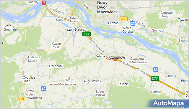 mapa Dębina gmina Czosnów, Dębina gmina Czosnów na mapie Targeo