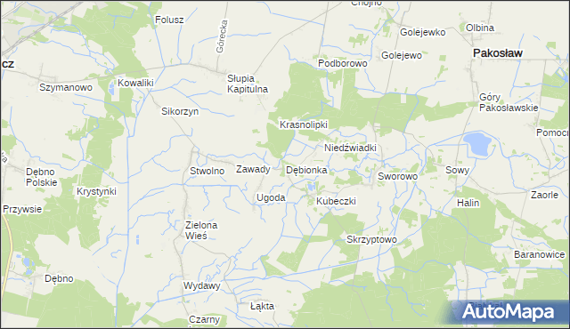 mapa Dębionka gmina Pakosław, Dębionka gmina Pakosław na mapie Targeo