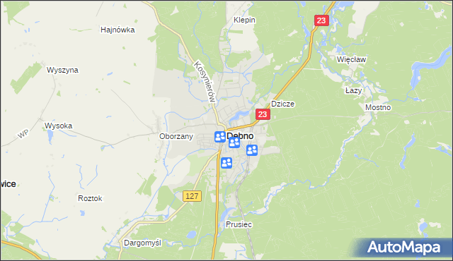 mapa Dębno powiat myśliborski, Dębno powiat myśliborski na mapie Targeo