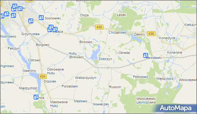 mapa Dobczyn gmina Śrem, Dobczyn gmina Śrem na mapie Targeo