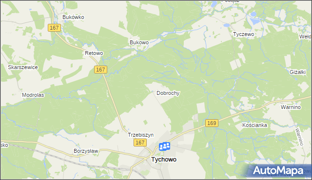 mapa Dobrochy gmina Tychowo, Dobrochy gmina Tychowo na mapie Targeo