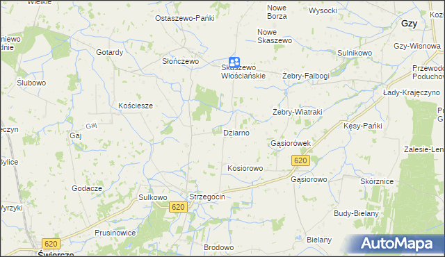 mapa Dziarno gmina Świercze, Dziarno gmina Świercze na mapie Targeo