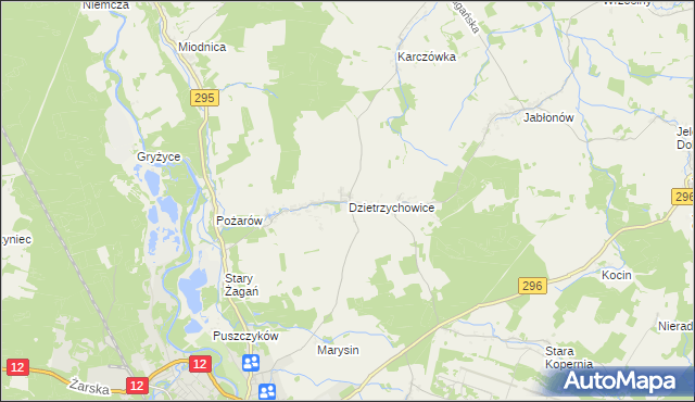 mapa Dzietrzychowice, Dzietrzychowice na mapie Targeo