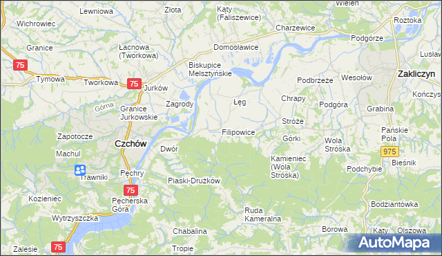 mapa Filipowice gmina Zakliczyn, Filipowice gmina Zakliczyn na mapie Targeo