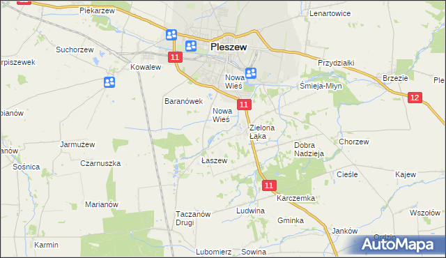 mapa Folusz gmina Pleszew, Folusz gmina Pleszew na mapie Targeo