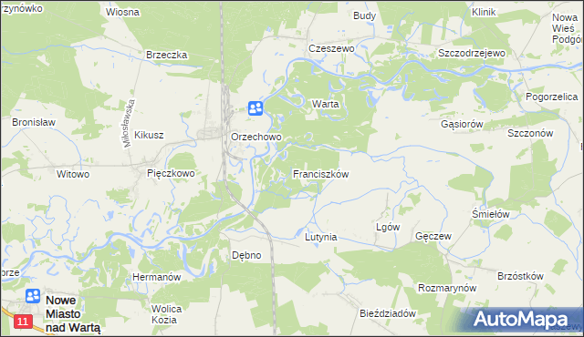 mapa Franciszków gmina Nowe Miasto nad Wartą, Franciszków gmina Nowe Miasto nad Wartą na mapie Targeo