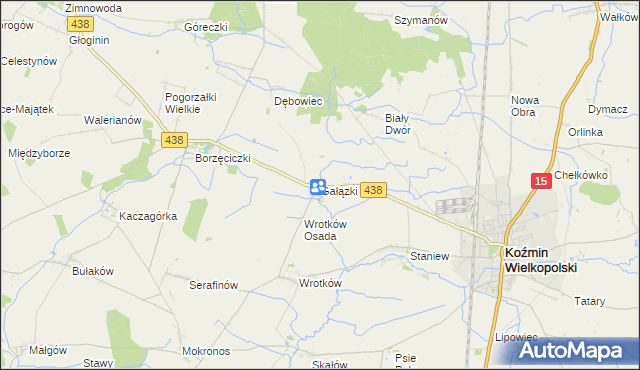 mapa Gałązki gmina Koźmin Wielkopolski, Gałązki gmina Koźmin Wielkopolski na mapie Targeo