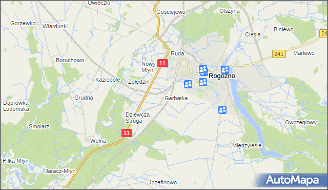 mapa Garbatka gmina Rogoźno, Garbatka gmina Rogoźno na mapie Targeo