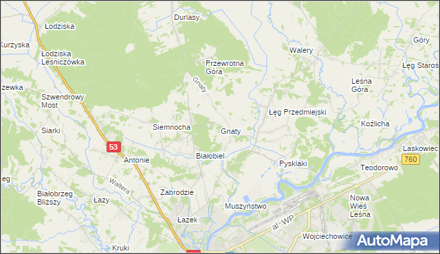 mapa Gnaty gmina Lelis, Gnaty gmina Lelis na mapie Targeo