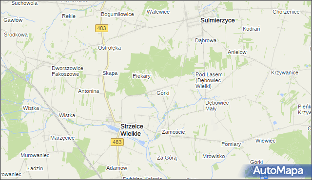 mapa Górki gmina Strzelce Wielkie, Górki gmina Strzelce Wielkie na mapie Targeo