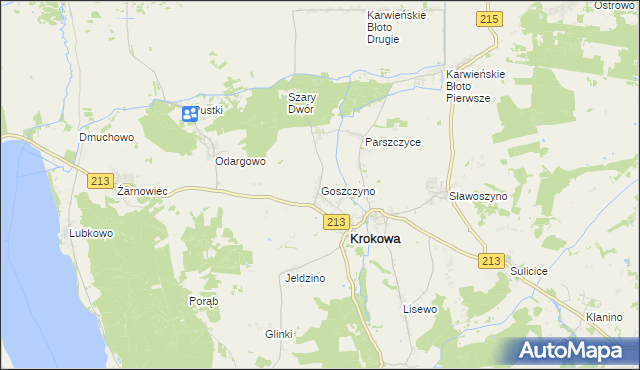 mapa Goszczyno gmina Krokowa, Goszczyno gmina Krokowa na mapie Targeo