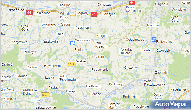 mapa Grabie gmina Skawina, Grabie gmina Skawina na mapie Targeo