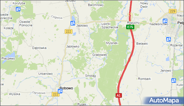 mapa Grabowiec gmina Bobowo, Grabowiec gmina Bobowo na mapie Targeo