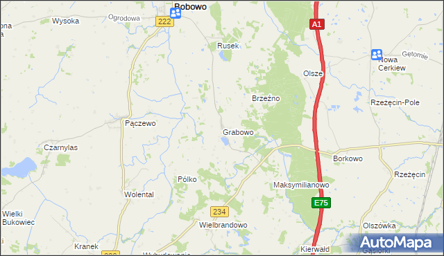 mapa Grabowo gmina Bobowo, Grabowo gmina Bobowo na mapie Targeo