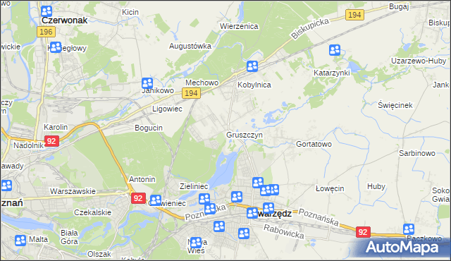 mapa Gruszczyn gmina Swarzędz, Gruszczyn gmina Swarzędz na mapie Targeo