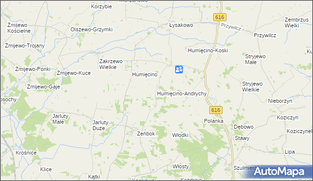 mapa Humięcino-Andrychy, Humięcino-Andrychy na mapie Targeo