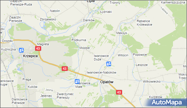 mapa Iwanowice Duże, Iwanowice Duże na mapie Targeo