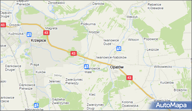 mapa Iwanowice-Naboków, Iwanowice-Naboków na mapie Targeo