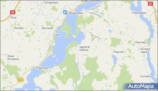 mapa Jagodne Wielkie, Jagodne Wielkie na mapie Targeo