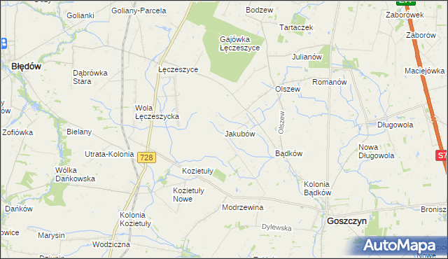 mapa Jakubów gmina Goszczyn, Jakubów gmina Goszczyn na mapie Targeo