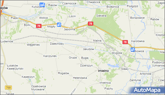 mapa Jakubów gmina Imielno, Jakubów gmina Imielno na mapie Targeo