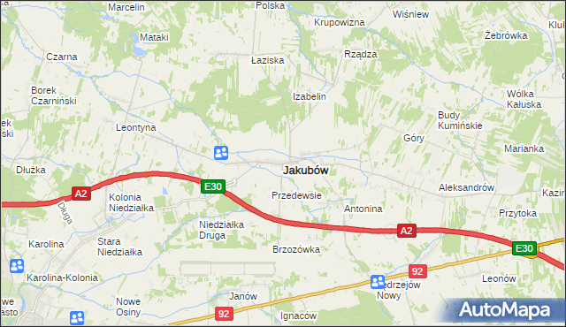 mapa Jakubów powiat miński, Jakubów powiat miński na mapie Targeo