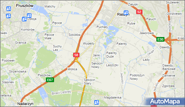 mapa Janki gmina Raszyn, Janki gmina Raszyn na mapie Targeo