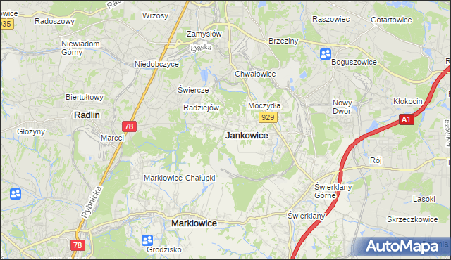 mapa Jankowice gmina Świerklany, Jankowice gmina Świerklany na mapie Targeo