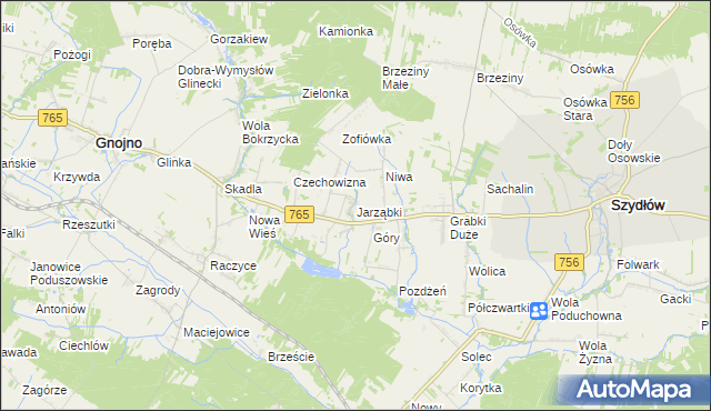 mapa Jarząbki gmina Gnojno, Jarząbki gmina Gnojno na mapie Targeo